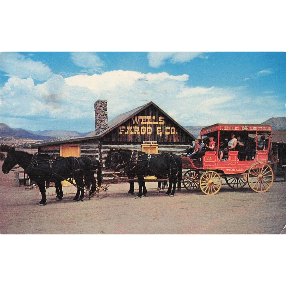 1959 Buckskin Joe Colorado Wells Fargo Stagecoach Postcard Canon City handwritte